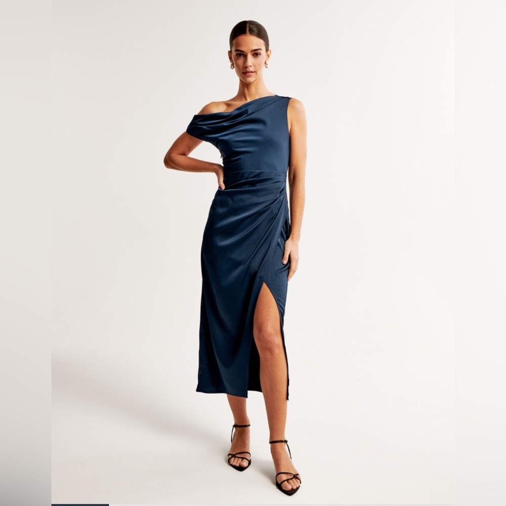 BLUE SATIN MIDI DRESS